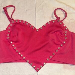 Pink Heart Studded Small Crop Top